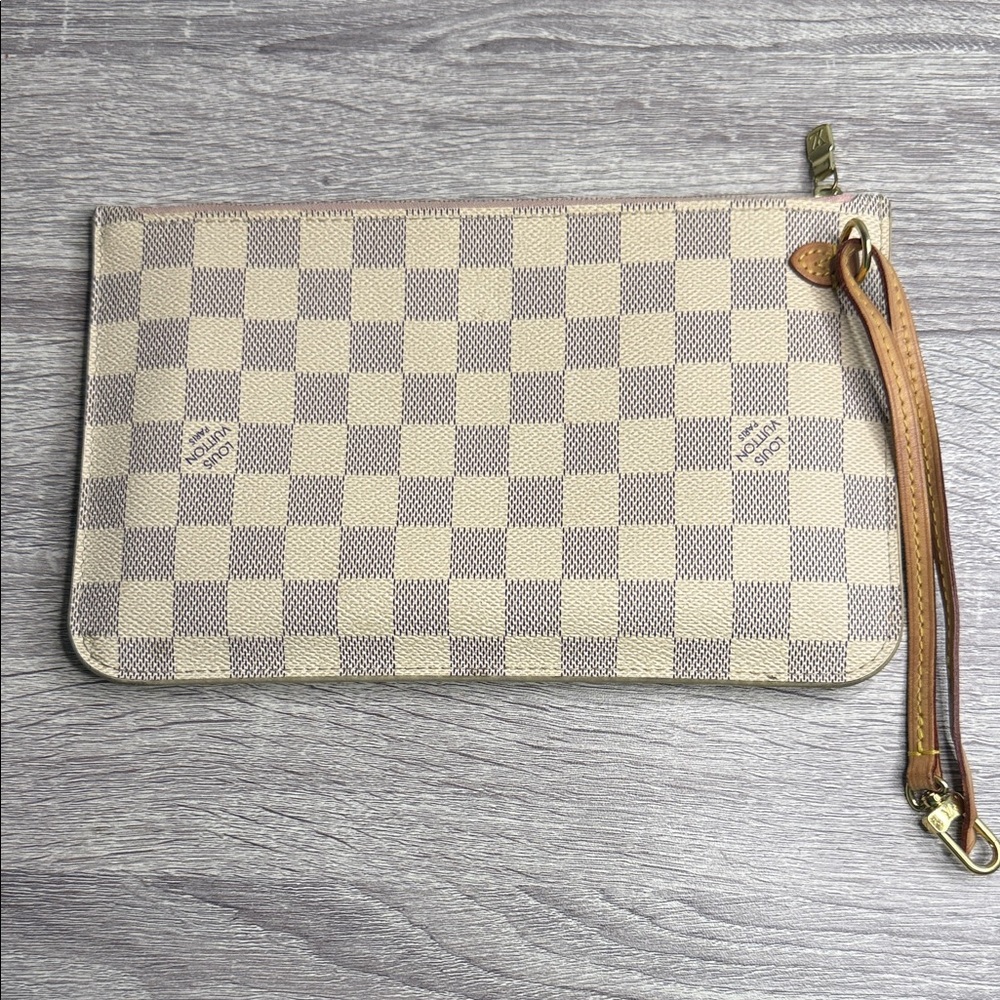 Louis Vuitton Damier Azur Wristlet Clutch - Cream & Light Brown Trim